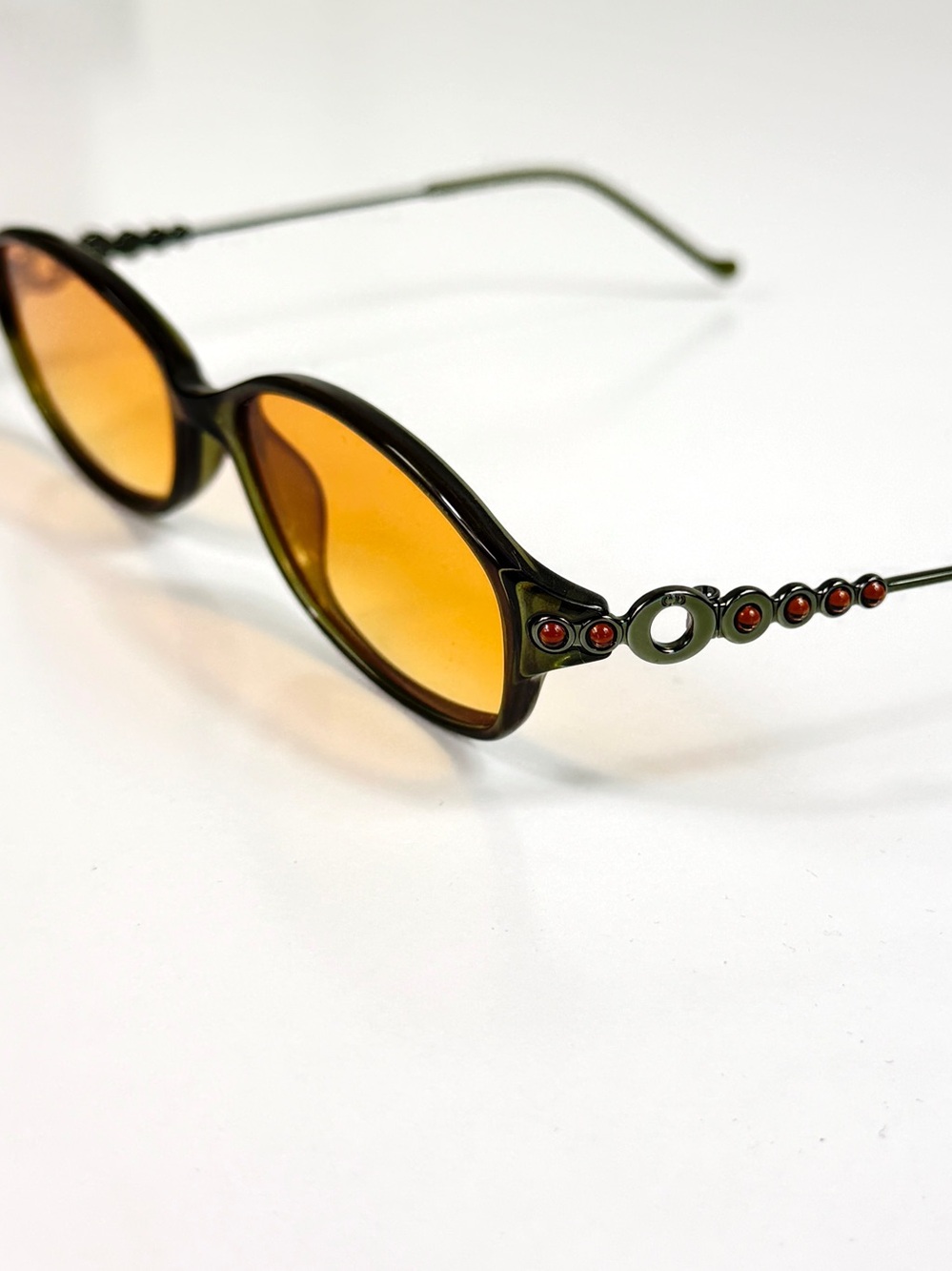 Vintage Dior CD 3033 Green Orange Cabochon Gem Sunglasses Custom Orange Lens Set - Picture 11 of 16